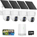 4MP Security Cameras Wireless Outdoor,No Subscription 128GB Local Storage,Solar Powered Cameras for Home Security with 360°PTZ,4 Cam-Kit, Color Night Vision Home Security Camera System,5G & 2.4G,IP66